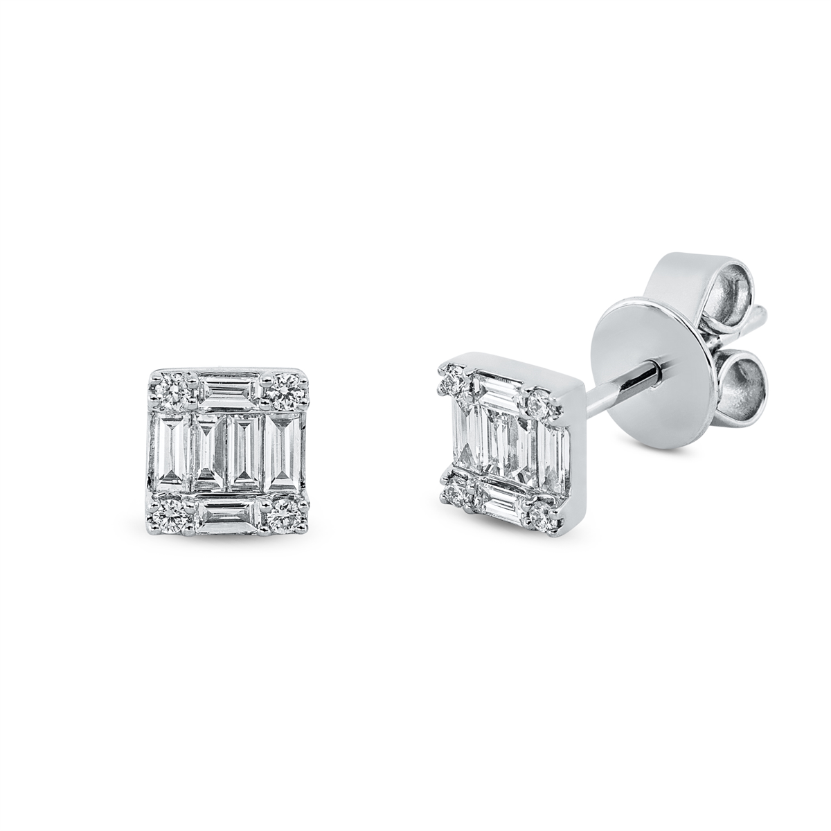 diamond full cut baguette illusion studs in white gold