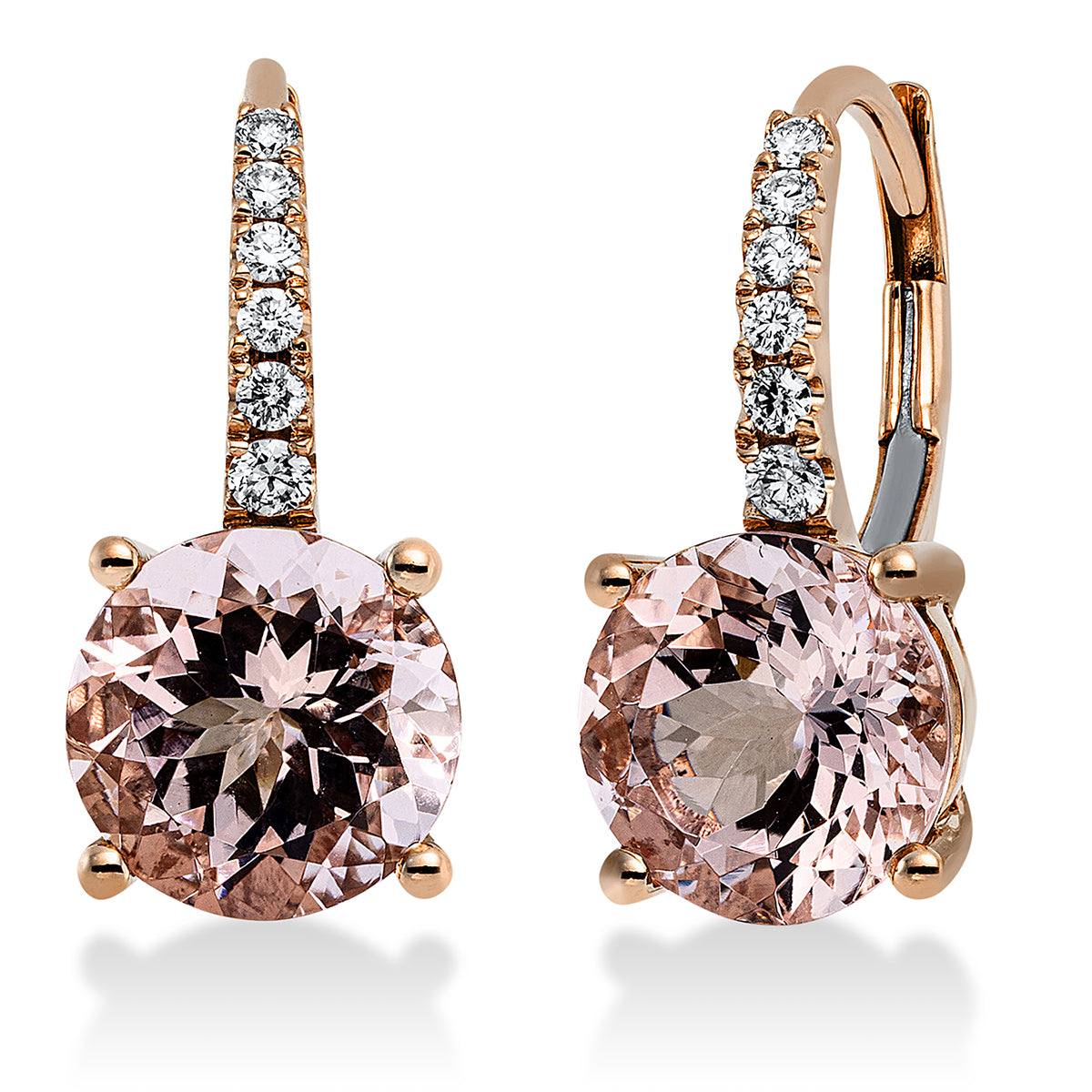 diamond full cut morganite colored stone fashion earrings in red gold