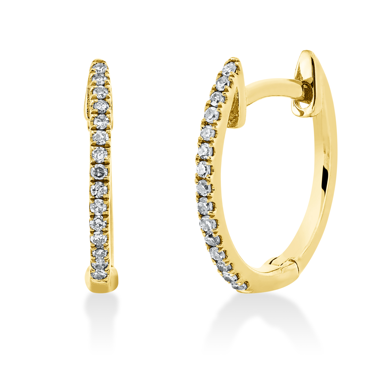diamond single cut modern woman hoops & huggies in yellow gold
