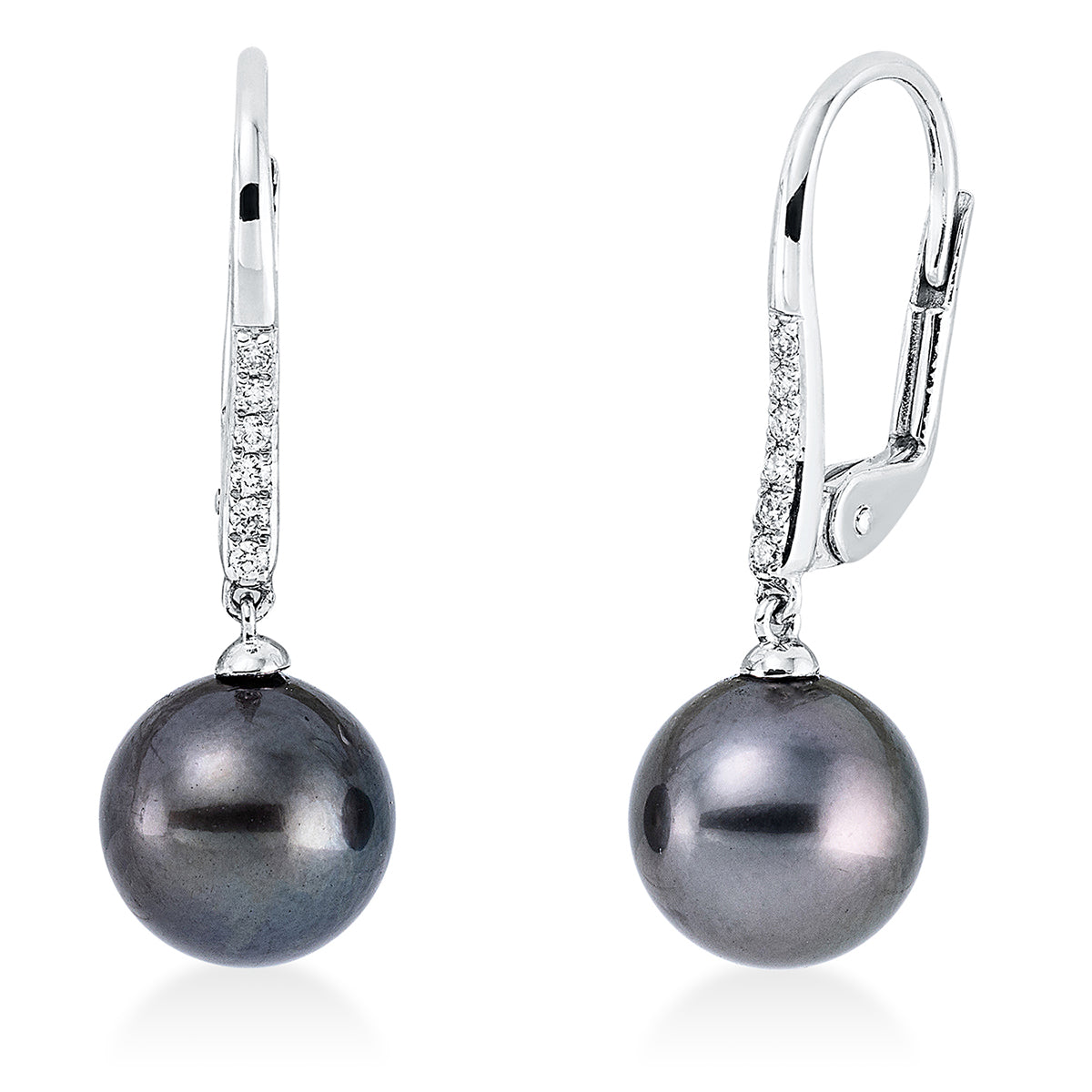 diamond full cut pearl earrings in white gold