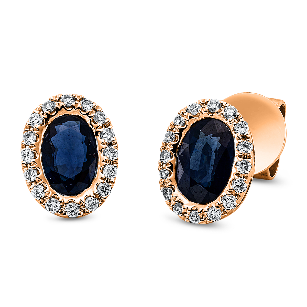 diamond full cut sapphire colored stone classic studs in red gold