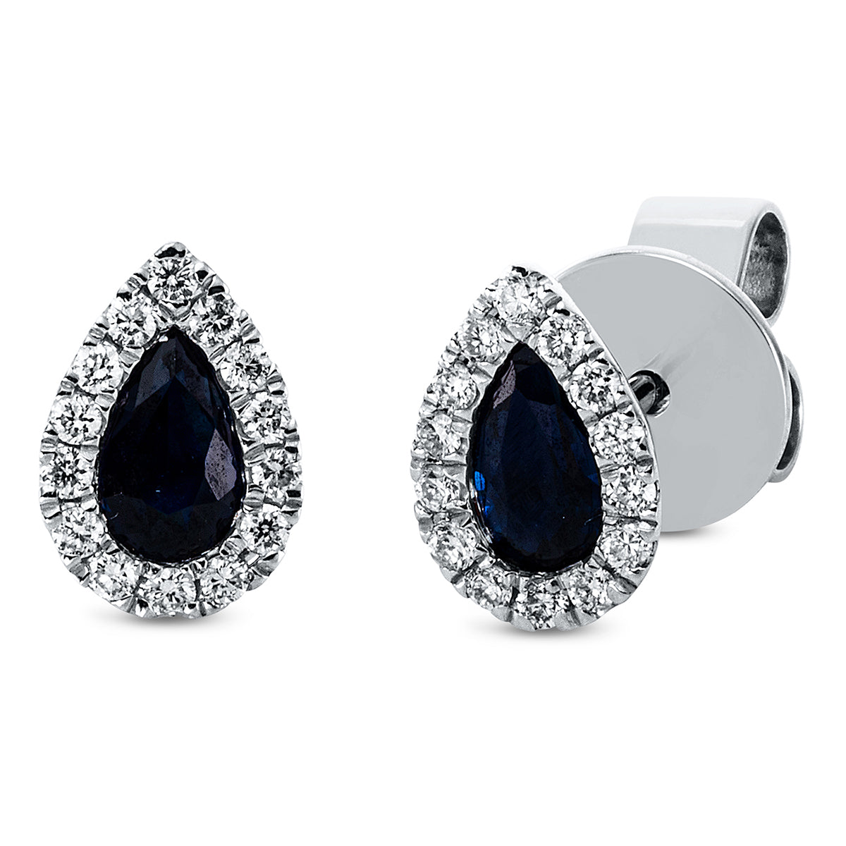 diamond full cut sapphire colored stone classic studs in white gold