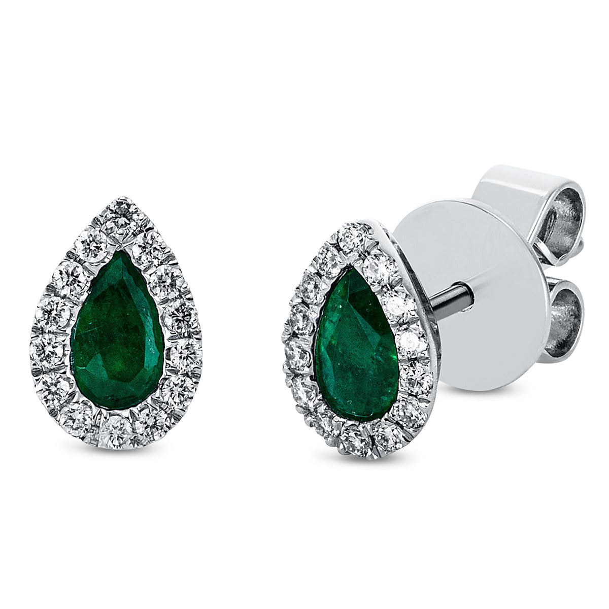 diamond full cut emerald colored stone classic studs in white gold