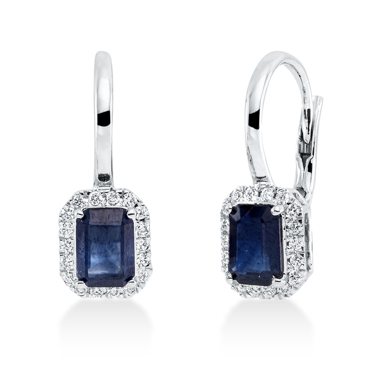 diamond full cut sapphire colored stone classic earrings in white gold