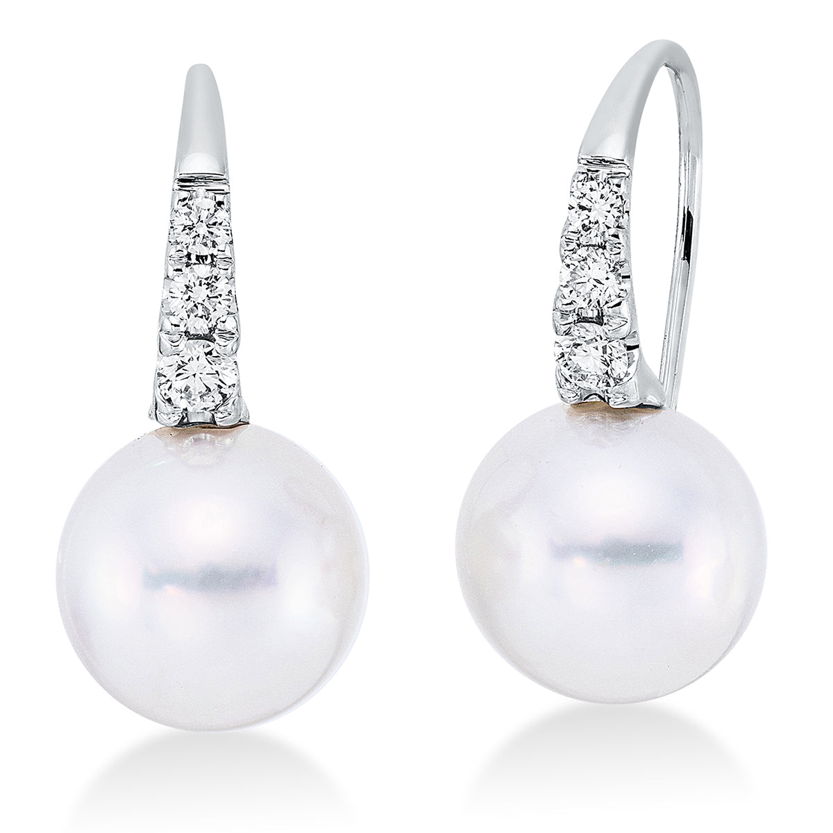 diamond full cut pearl earhook in white gold