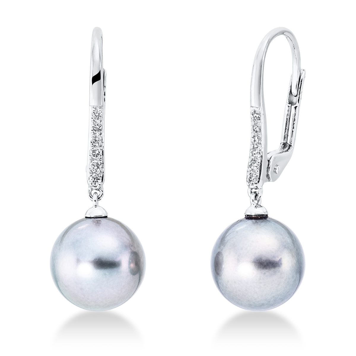 diamond full cut pearl earrings in white gold