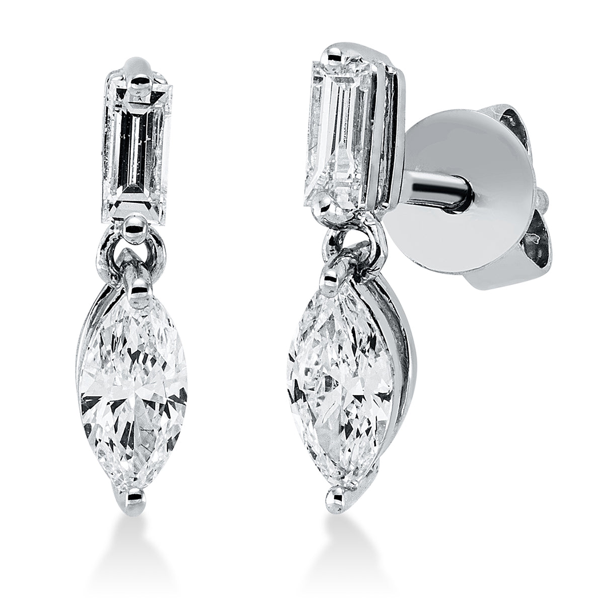 baguette solitaire earrings in white gold