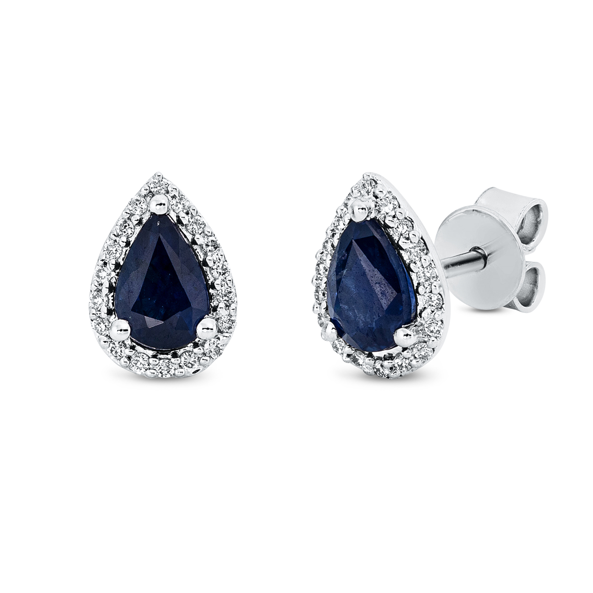 diamond full cut sapphire colored stone classic studs in white gold