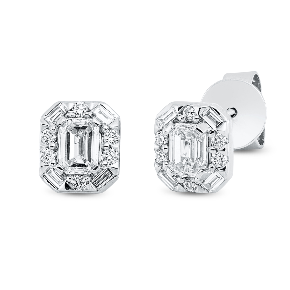 diamond full cut solitaire with accent stones studs in white gold