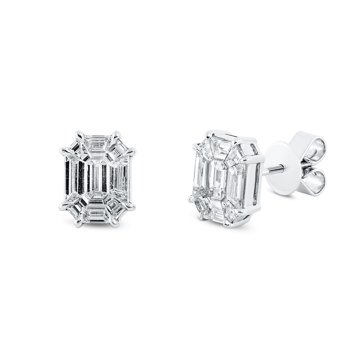 fantasy-cut baguette illusion studs in white gold