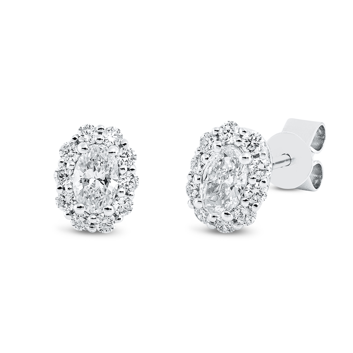 diamond full cut solitaire with accent stones studs in white gold