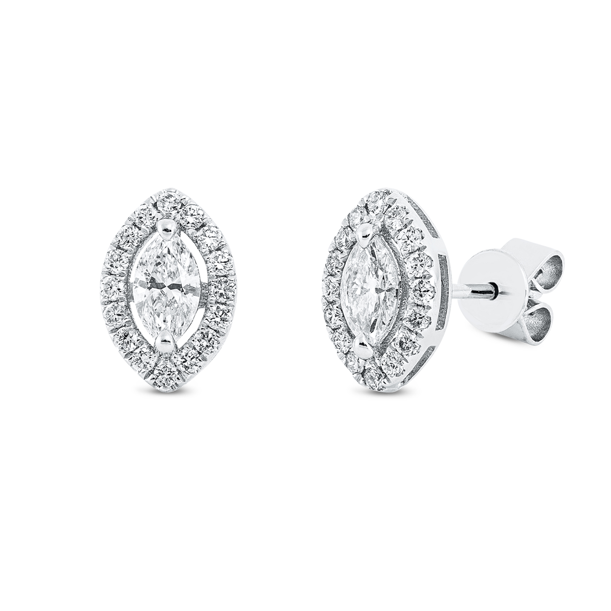 diamond full cut solitaire with accent stones studs in white gold