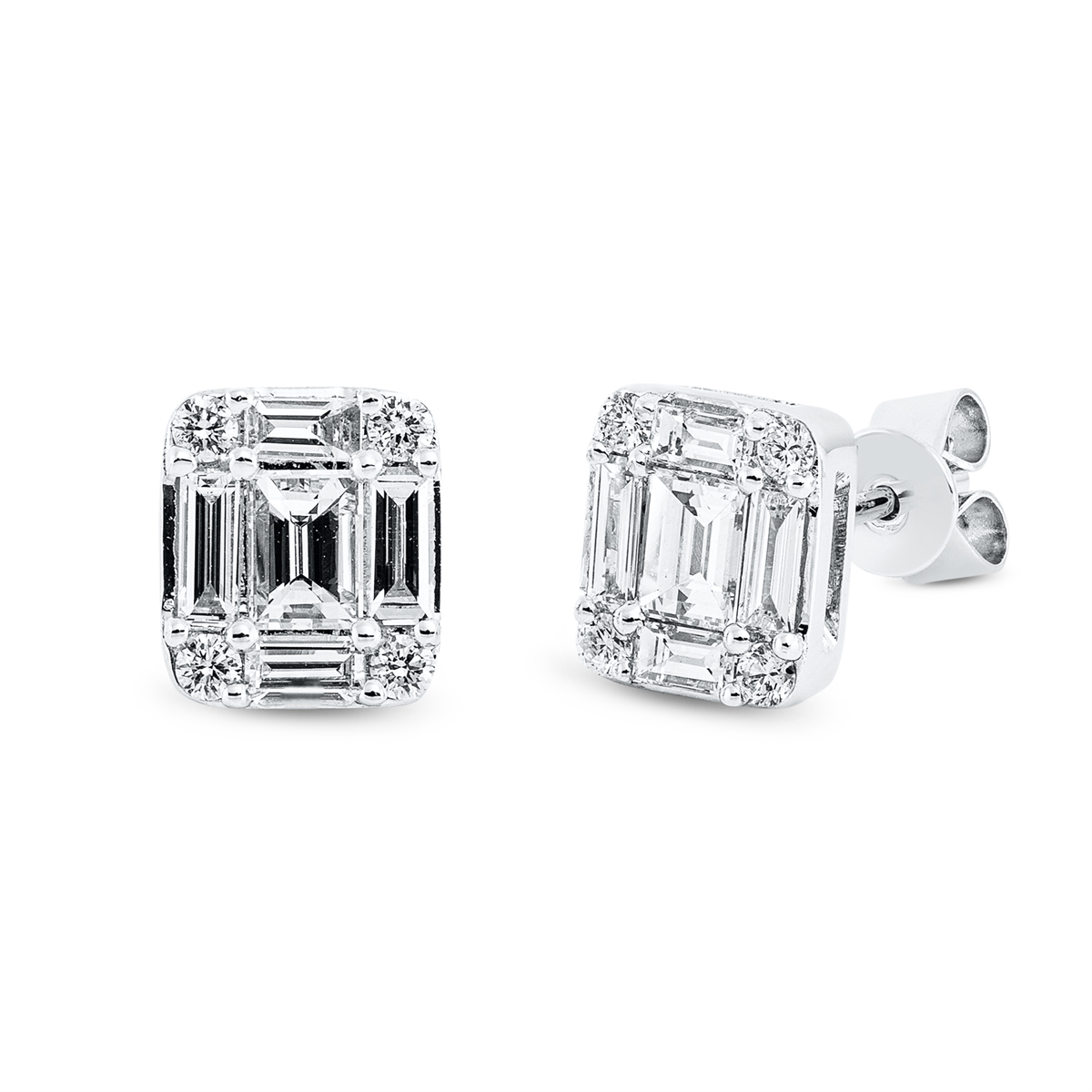 diamond full cut baguette illusion studs in white gold
