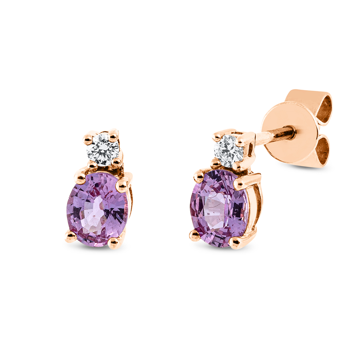 diamond full cut sapphire colored stone classic studs in red gold