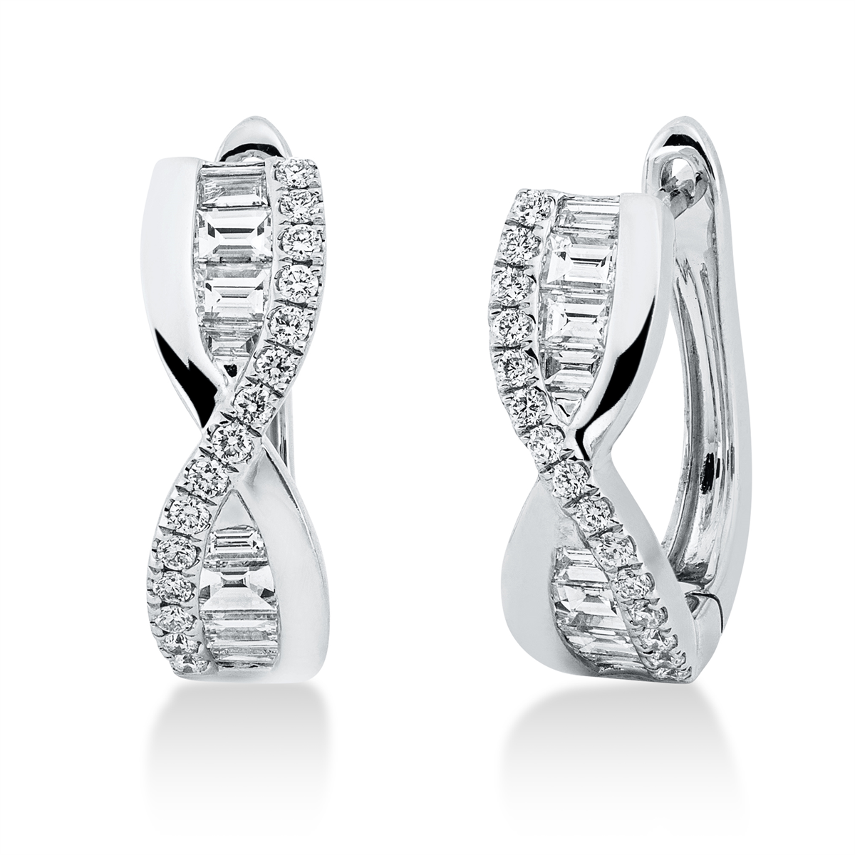 diamond full cut baguette hoops & huggies in white gold