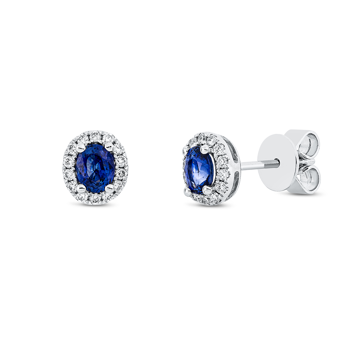 diamond full cut sapphire colored stone classic studs in white gold