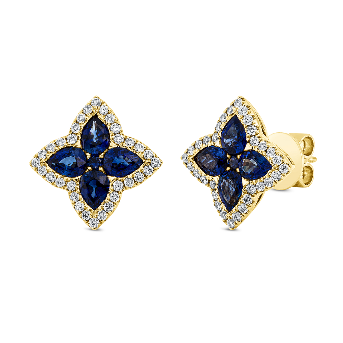 diamond full cut sapphire colored stone classic studs in yellow gold