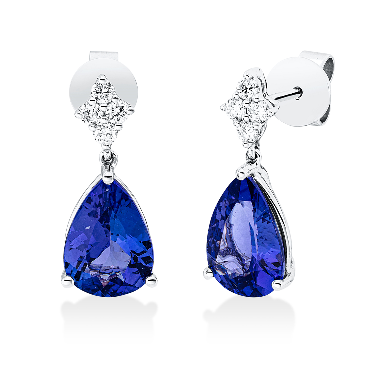 diamond full cut tanzanite colored stone classic studs in white gold