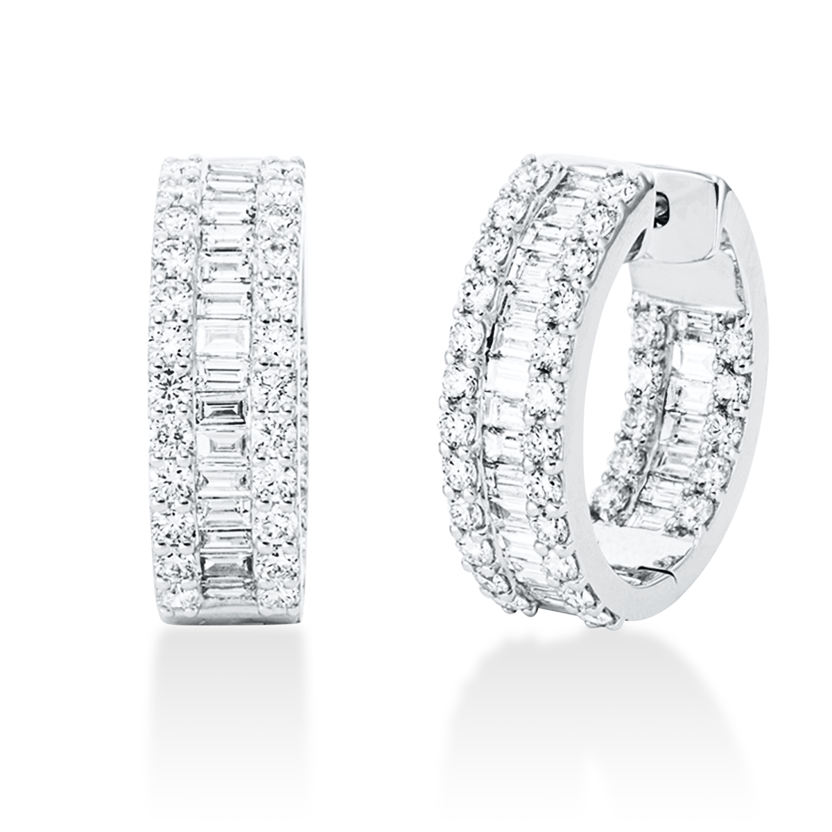 diamond full cut baguette hoops & huggies in white gold