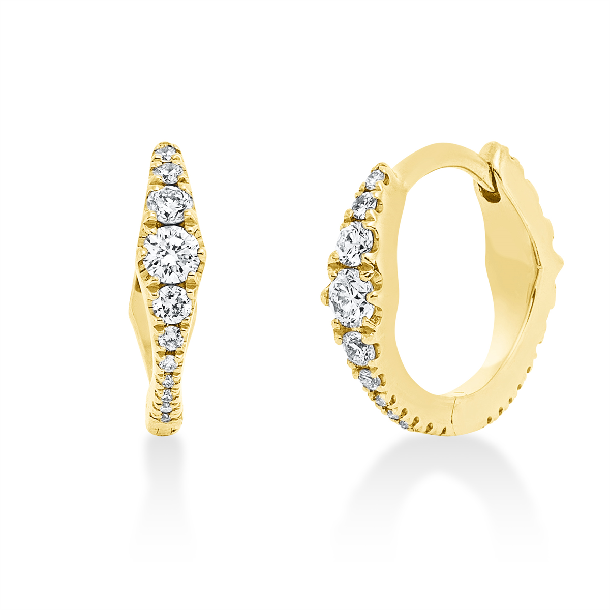 diamond full cut modern woman hoops & huggies in yellow gold