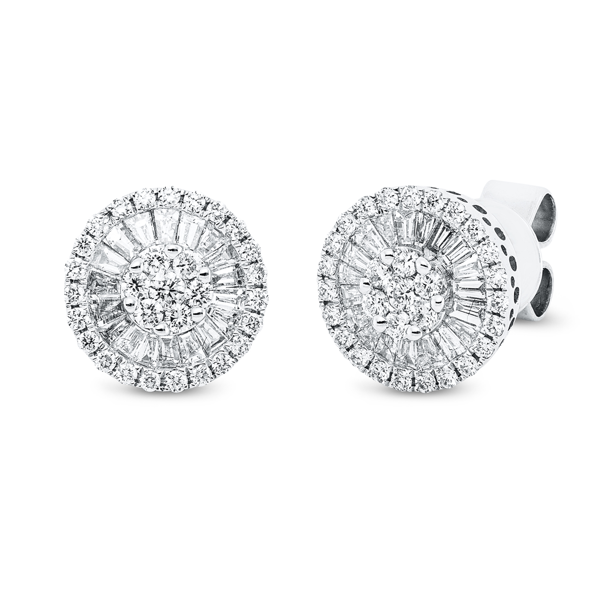 diamond full cut baguette studs in white gold