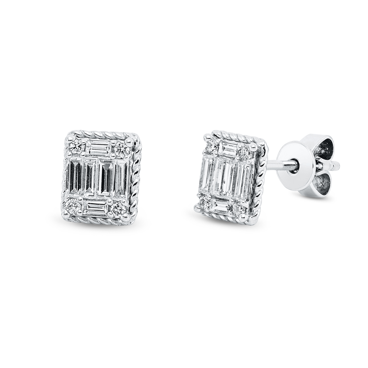 diamond full cut baguette illusion studs in white gold