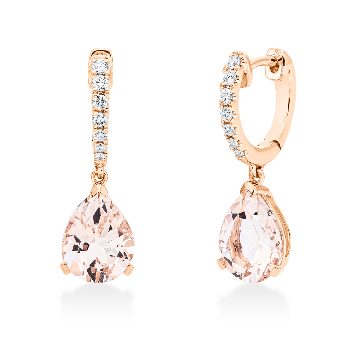 diamond full cut morganite colored stone fashion earrings in red gold