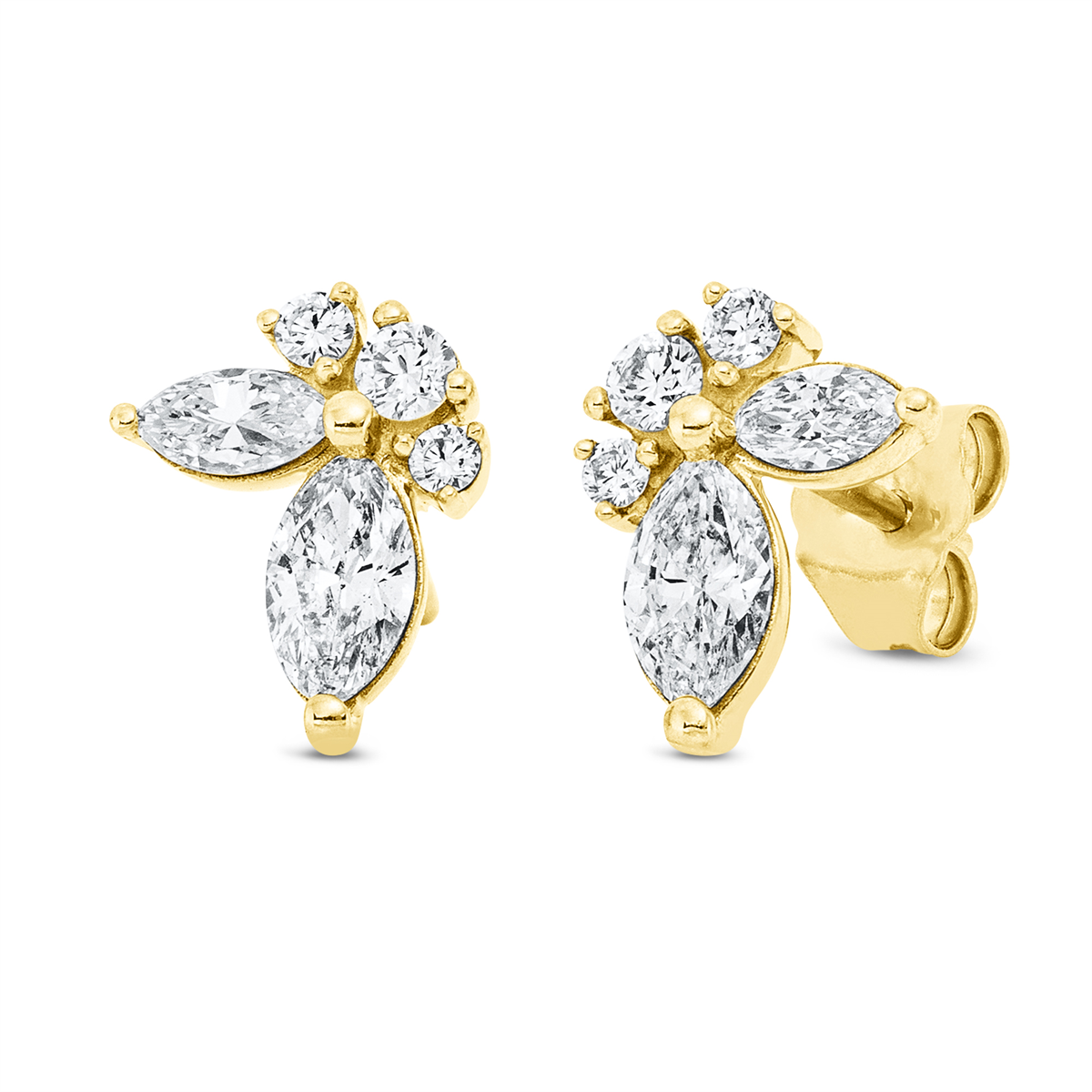 diamond full cut modern woman studs in yellow gold