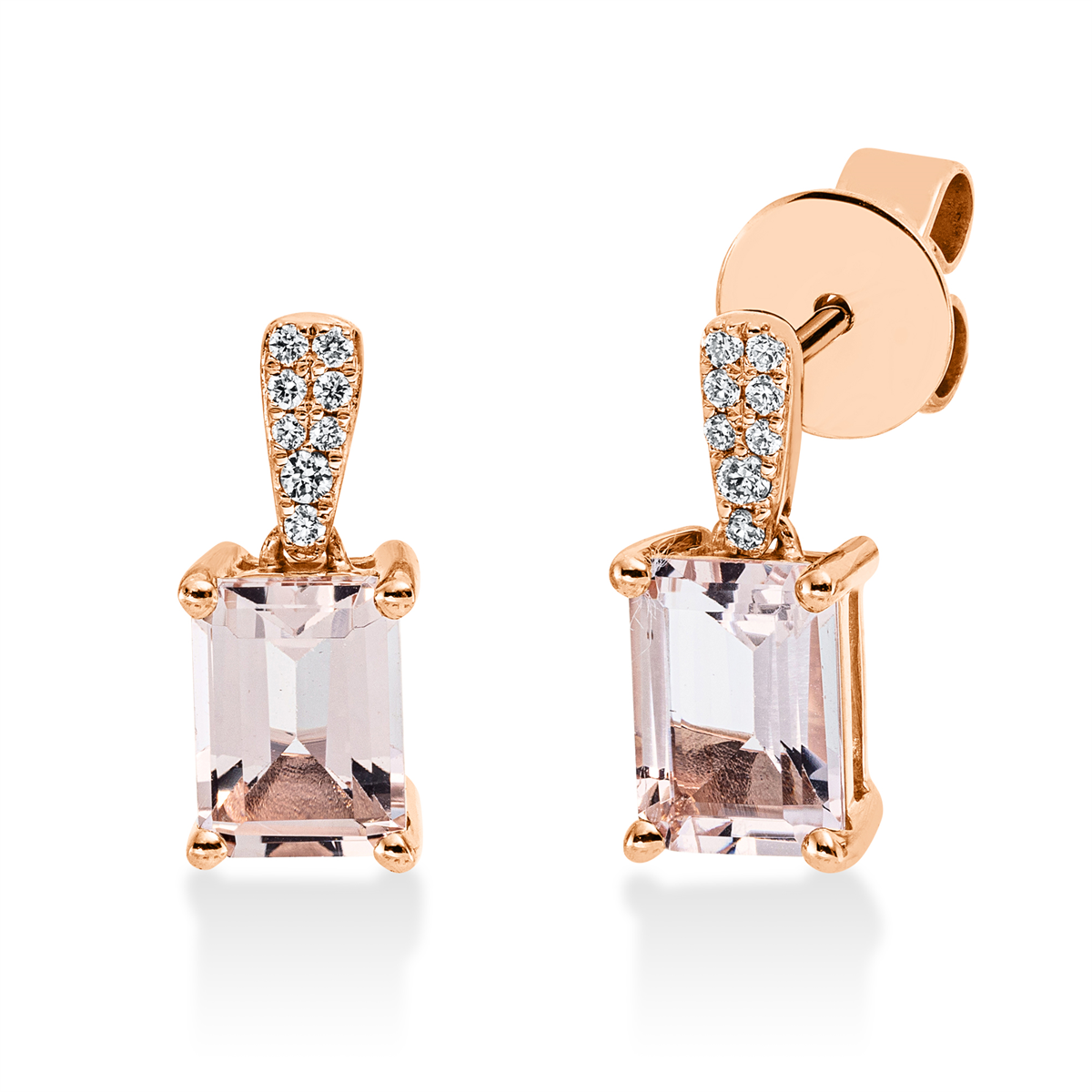 diamond full cut morganite colored stone fashion studs in red gold