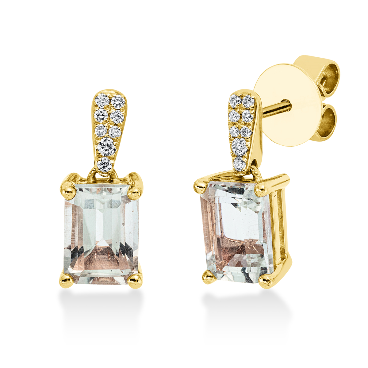 diamond full cut amethyst colored stone fashion earrings in yellow gold