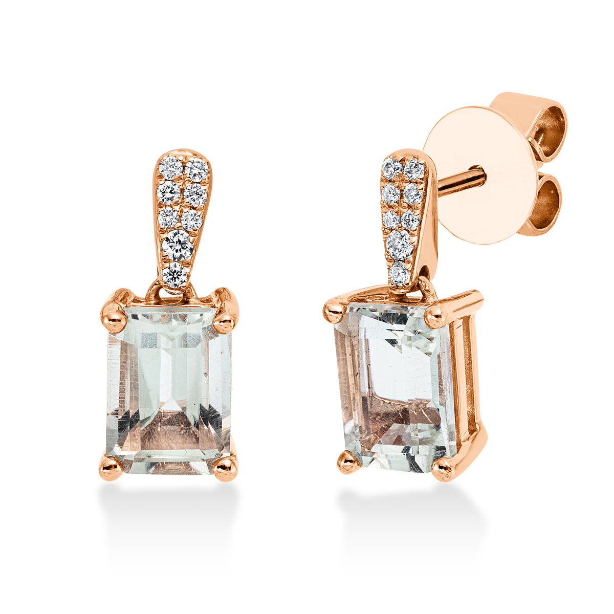 diamond full cut amethyst colored stone fashion earrings in red gold