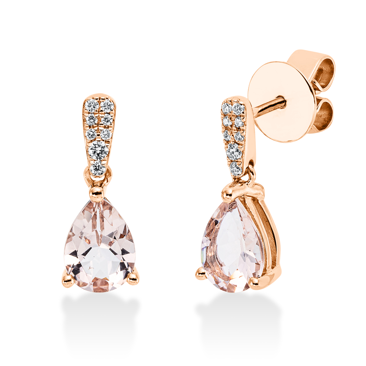 diamond full cut morganite colored stone fashion earrings in red gold
