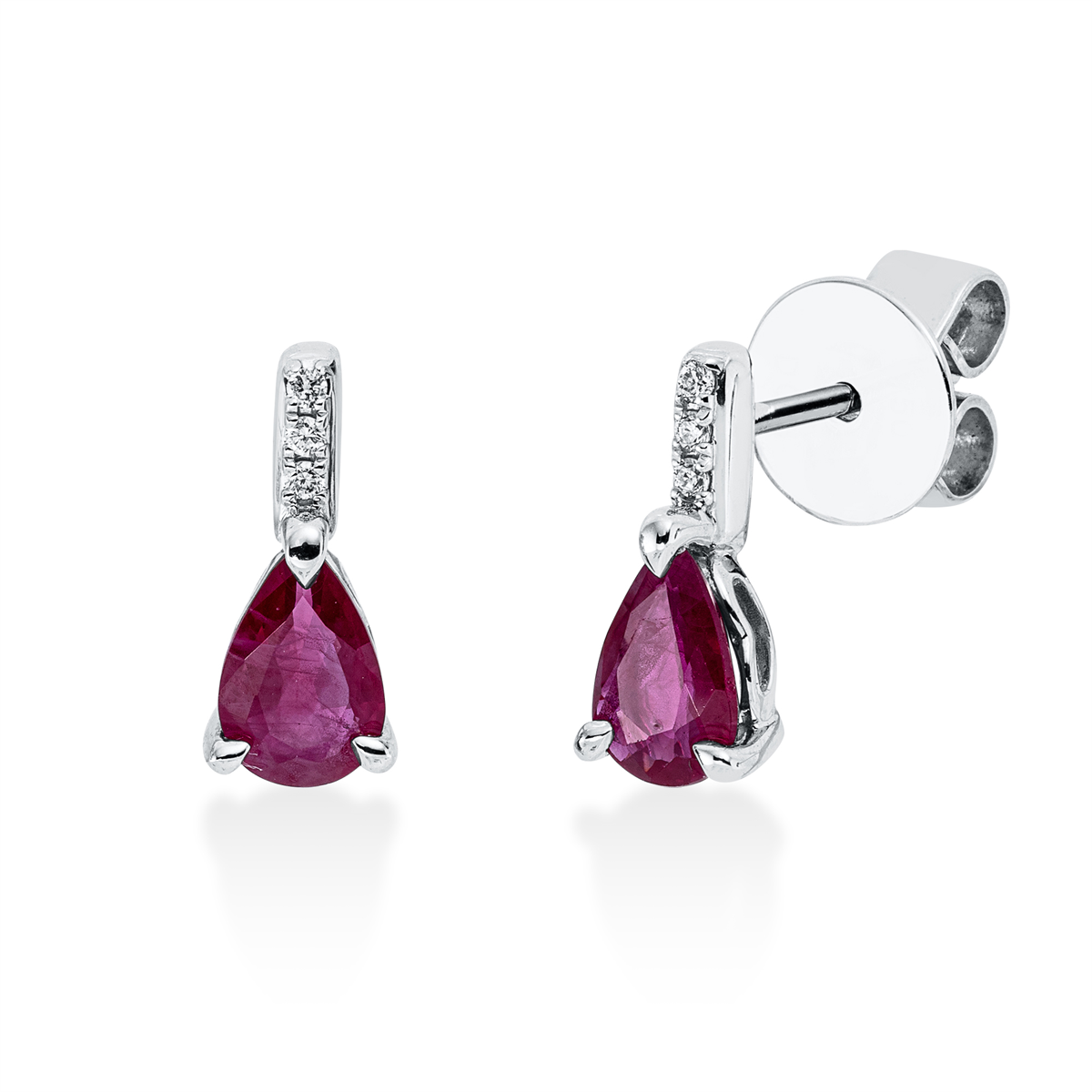 diamond full cut ruby colored stone classic studs in white gold