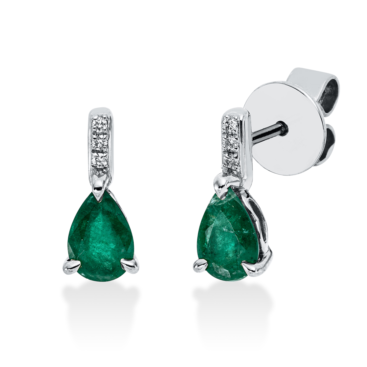 diamond full cut emerald colored stone classic studs in white gold