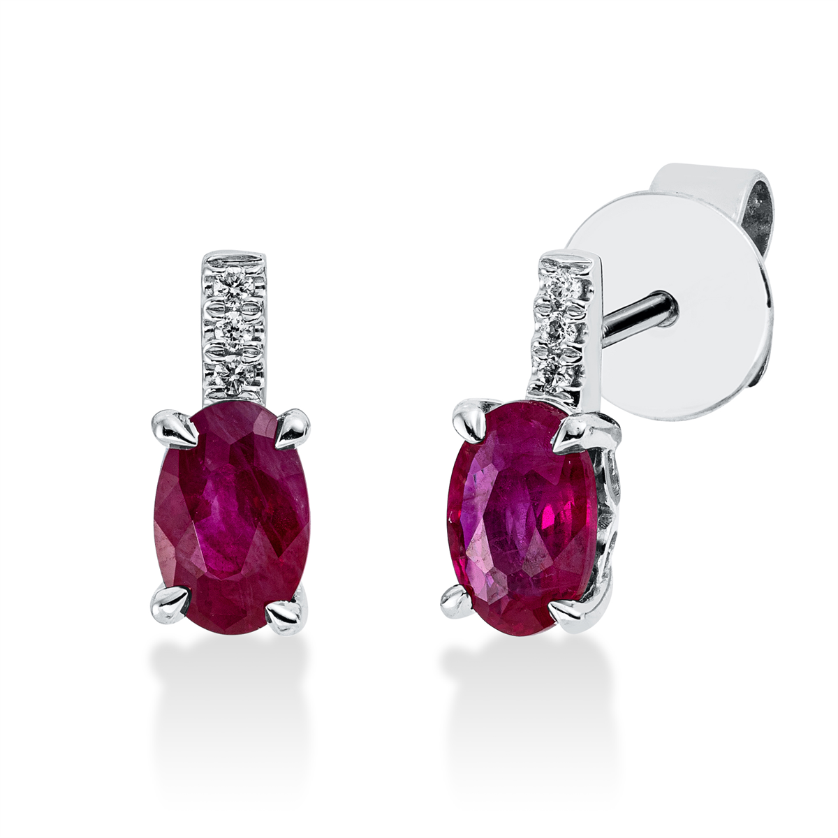 diamond full cut ruby colored stone classic studs in white gold