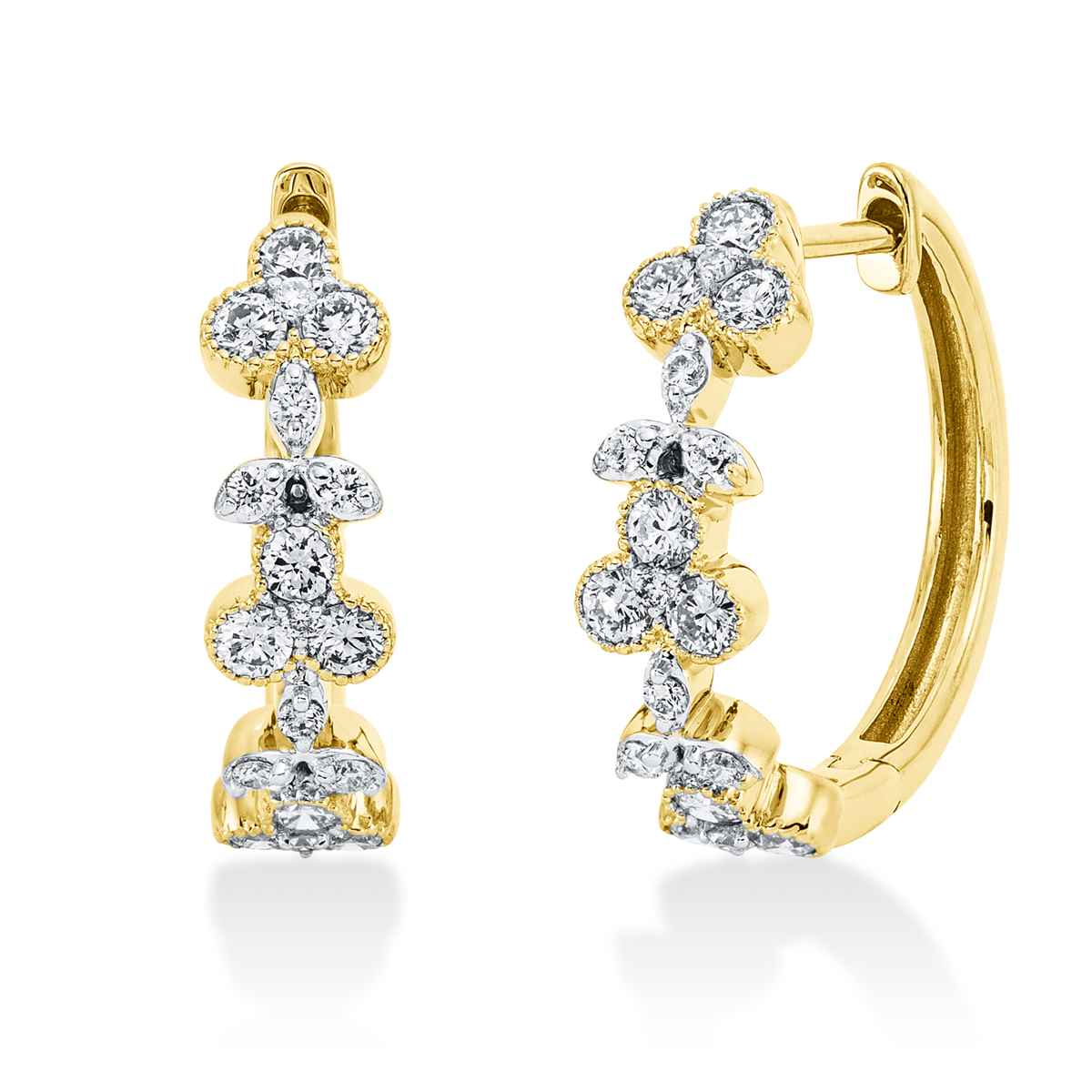 diamond full cut modern woman hoops & huggies in yellow gold