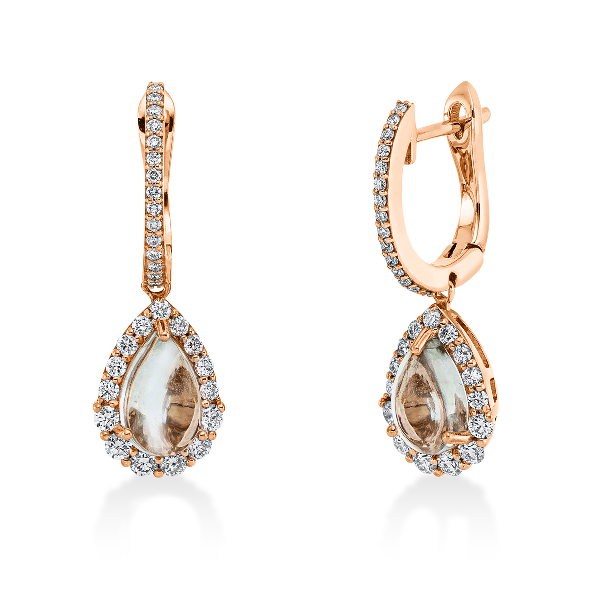 diamond full cut amethyst colored stone fashion earrings in red gold