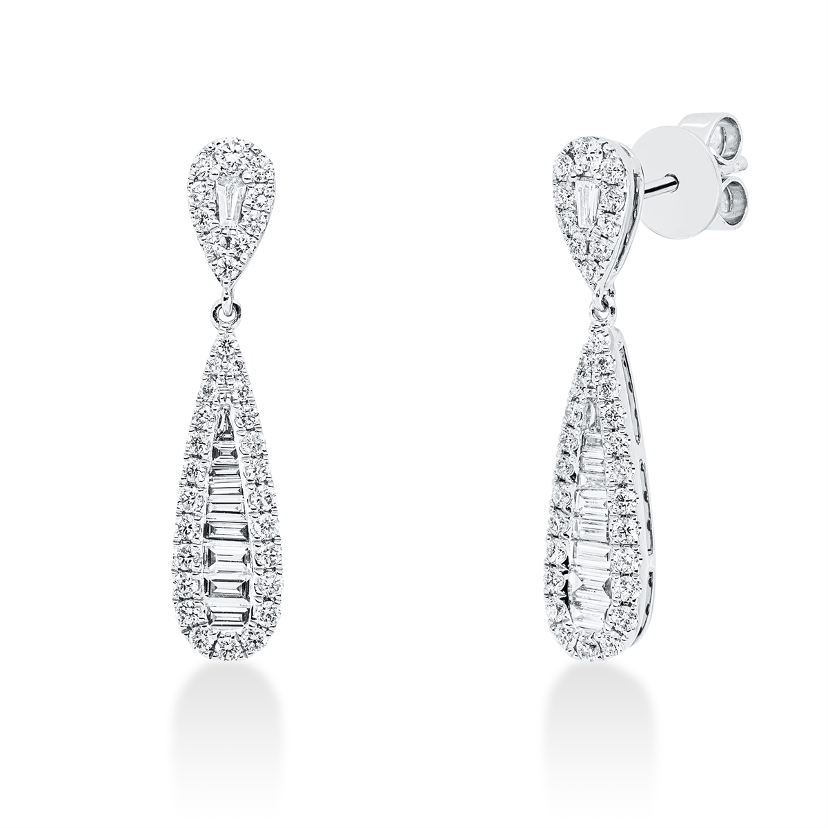 diamond full cut baguette earrings in white gold