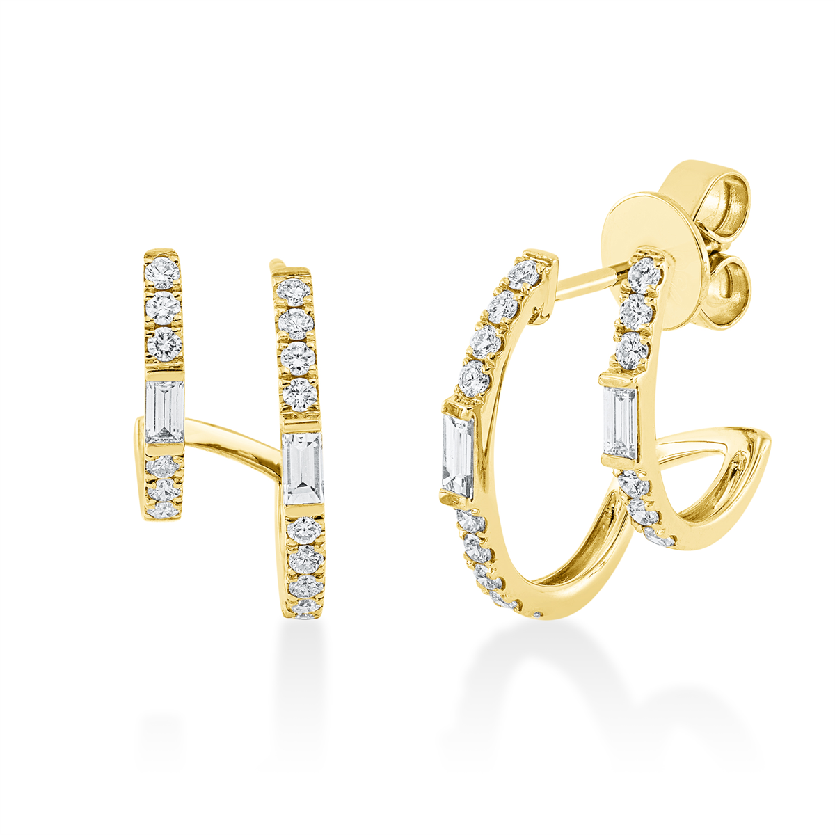 diamond full cut baguette earrings in yellow gold