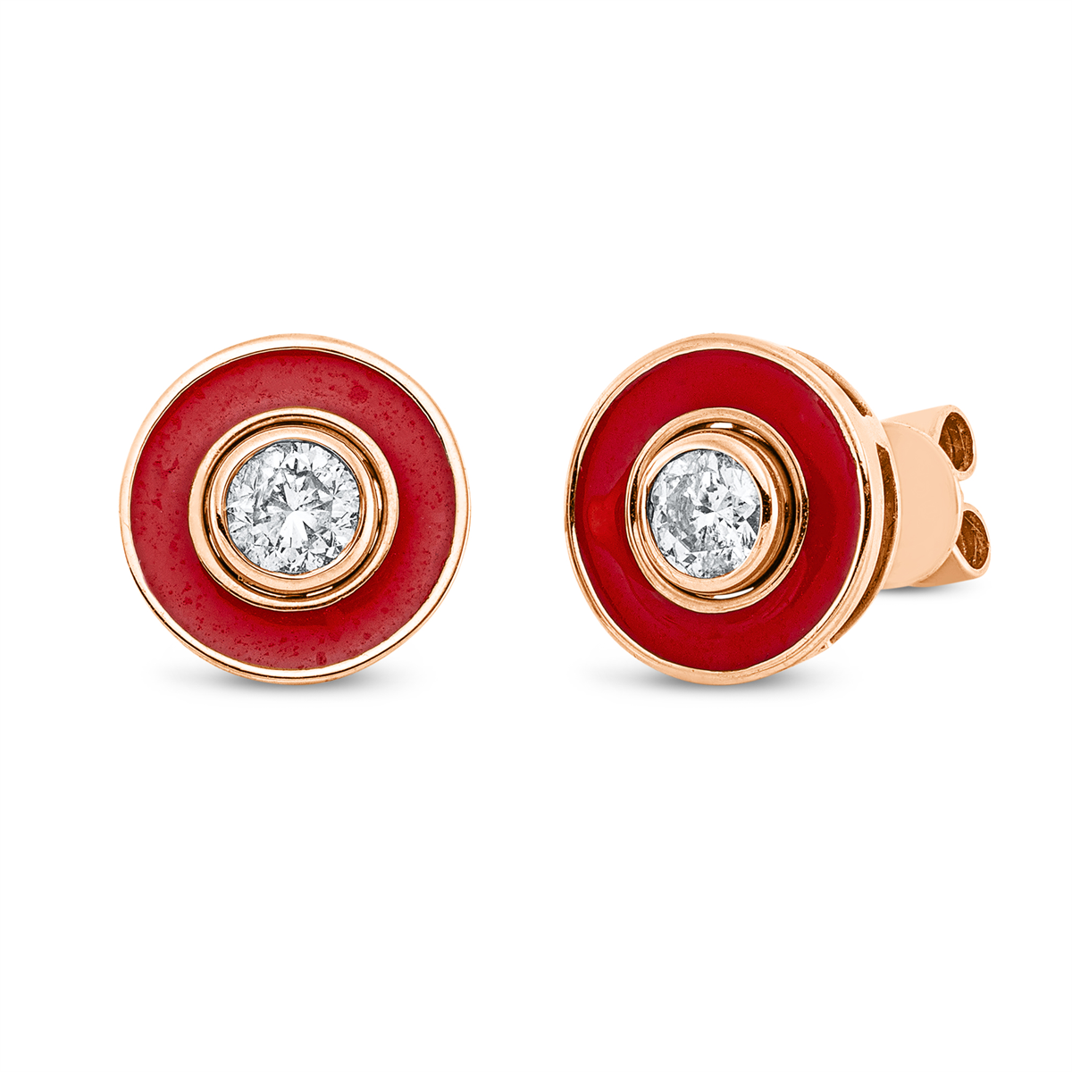 diamond full cut enamel modern woman studs in red gold