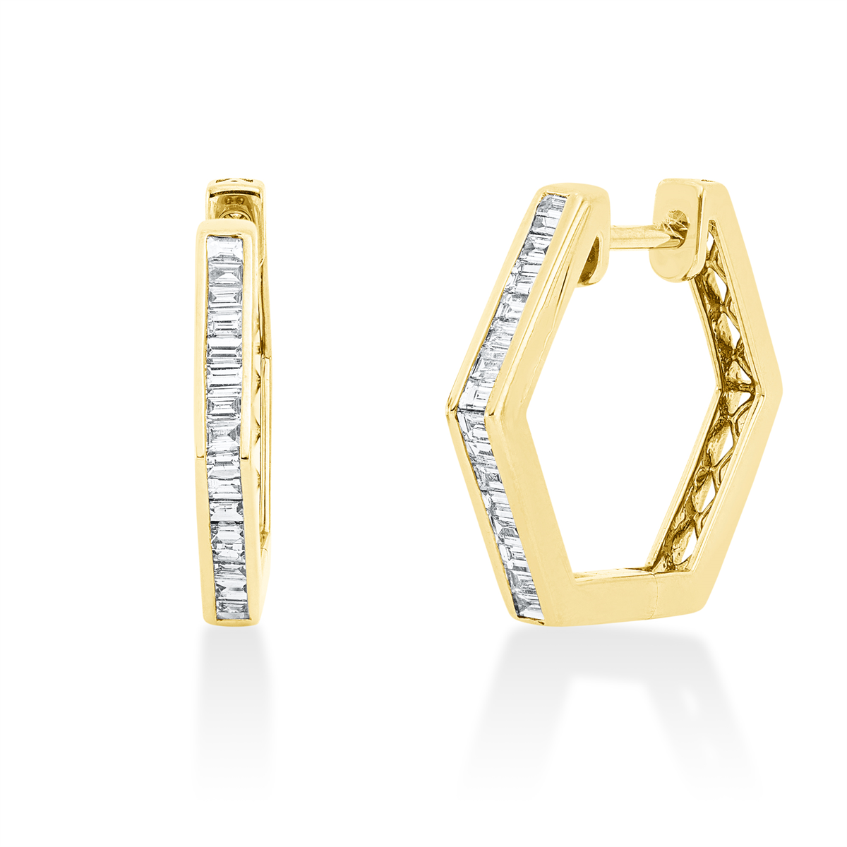 baguette baguette hoops & huggies in yellow gold