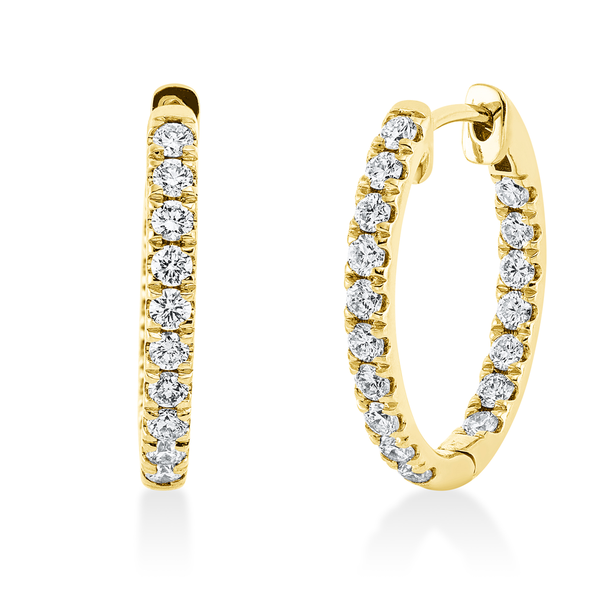 diamond full cut modern woman hoops & huggies in yellow gold