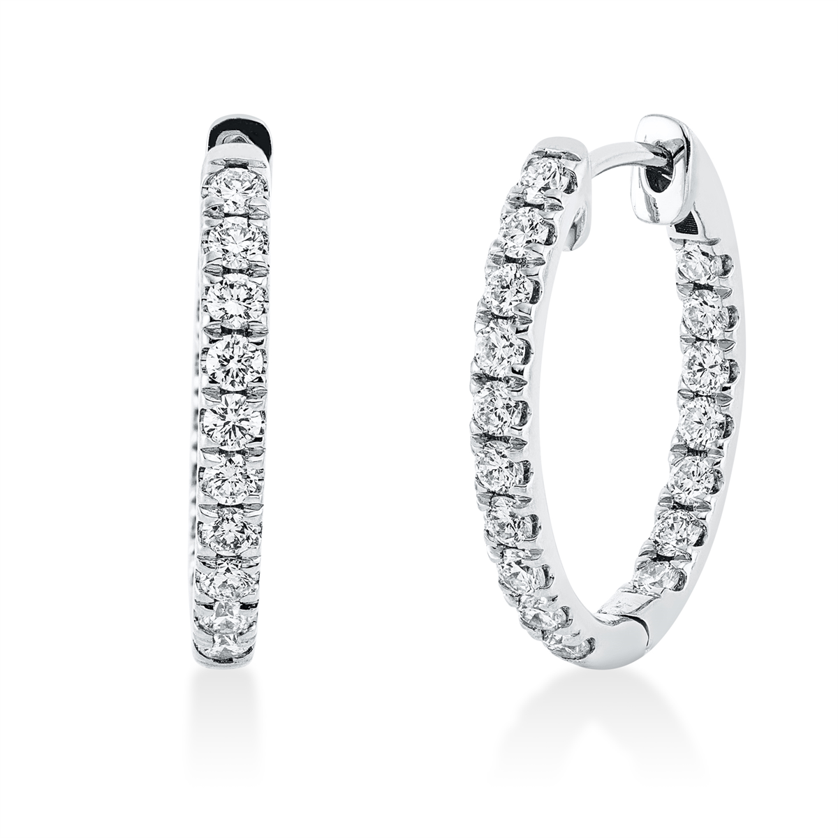 diamond full cut modern woman hoops & huggies in white gold