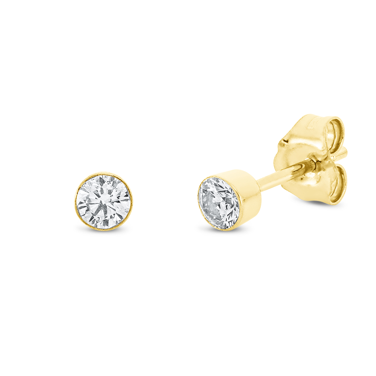 diamond full cut solitaire studs in yellow gold