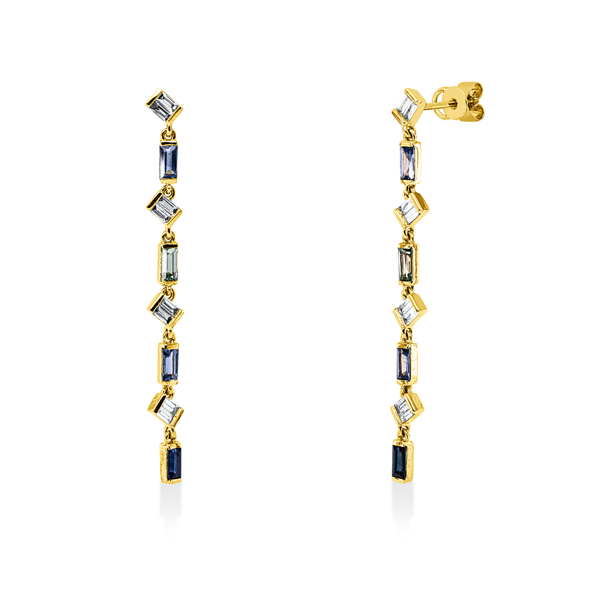 baguette sapphire rainbow & multicolor earrings in yellow gold