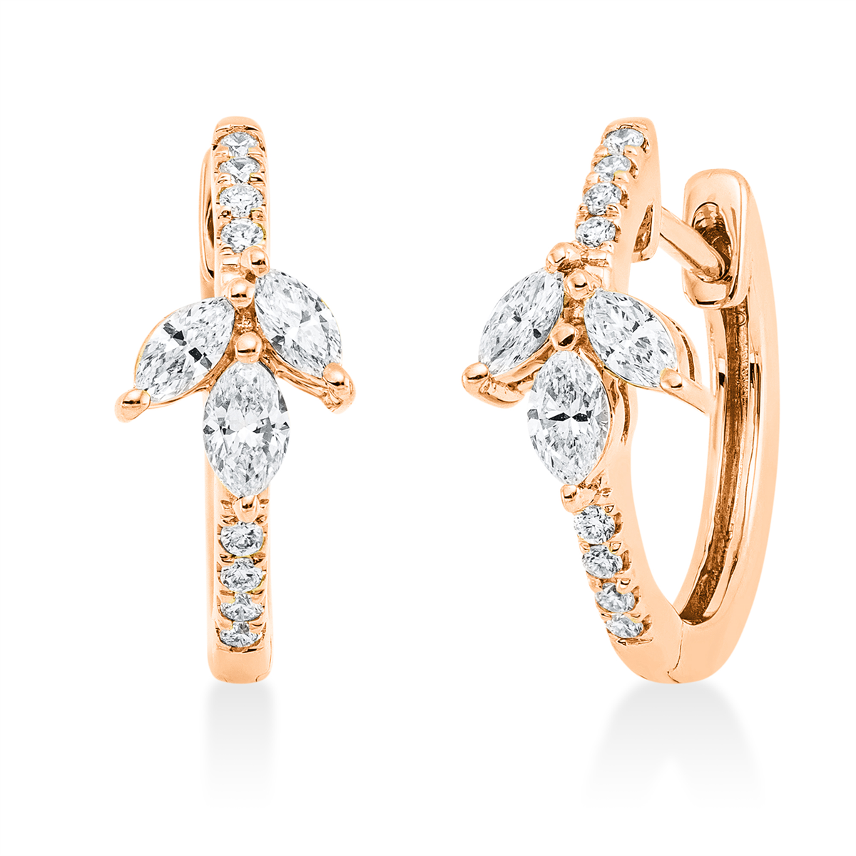 diamond full cut modern woman hoops & huggies in red gold