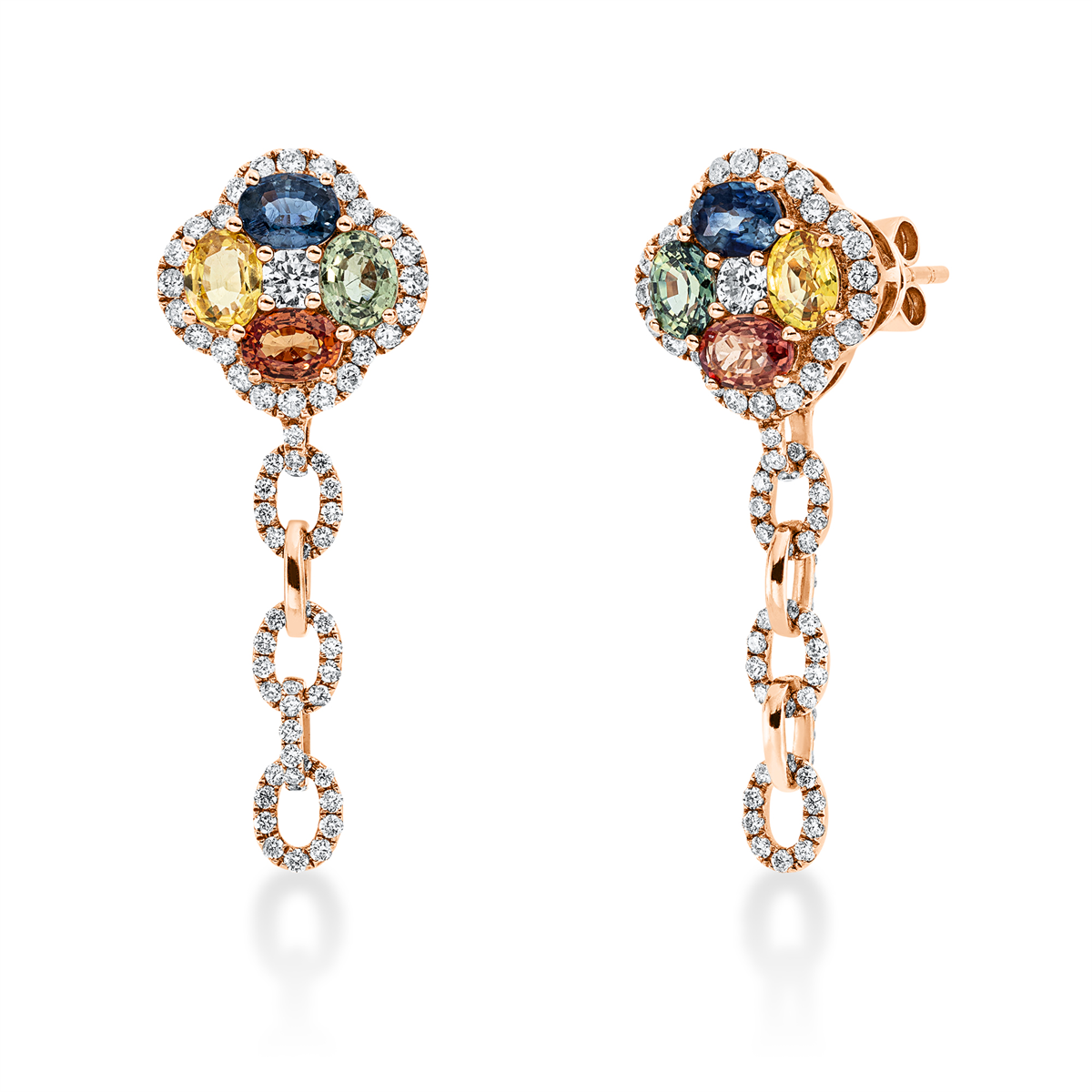diamond full cut sapphire rainbow & multicolor earrings in red gold