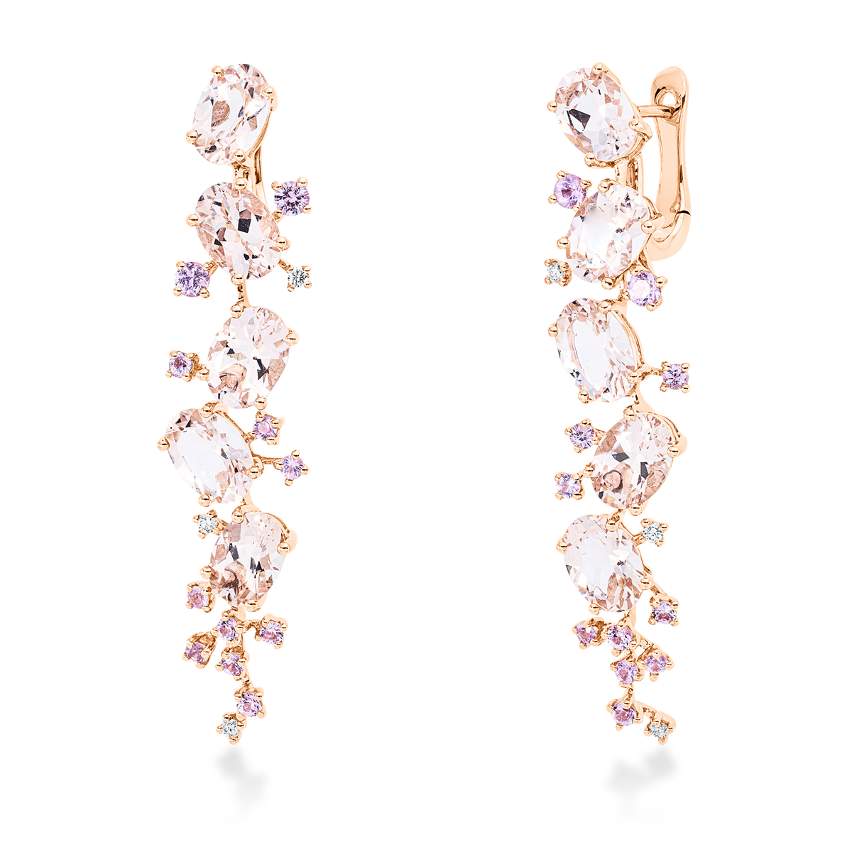 diamond full cut sapphire colored stone fashion earrings in red gold