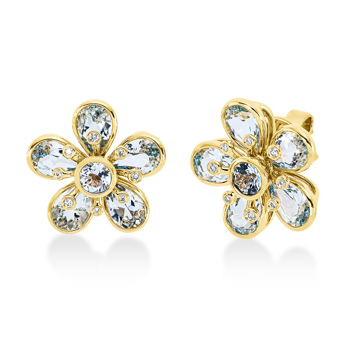 diamond full cut topaz colored stone fashion studs in yellow gold