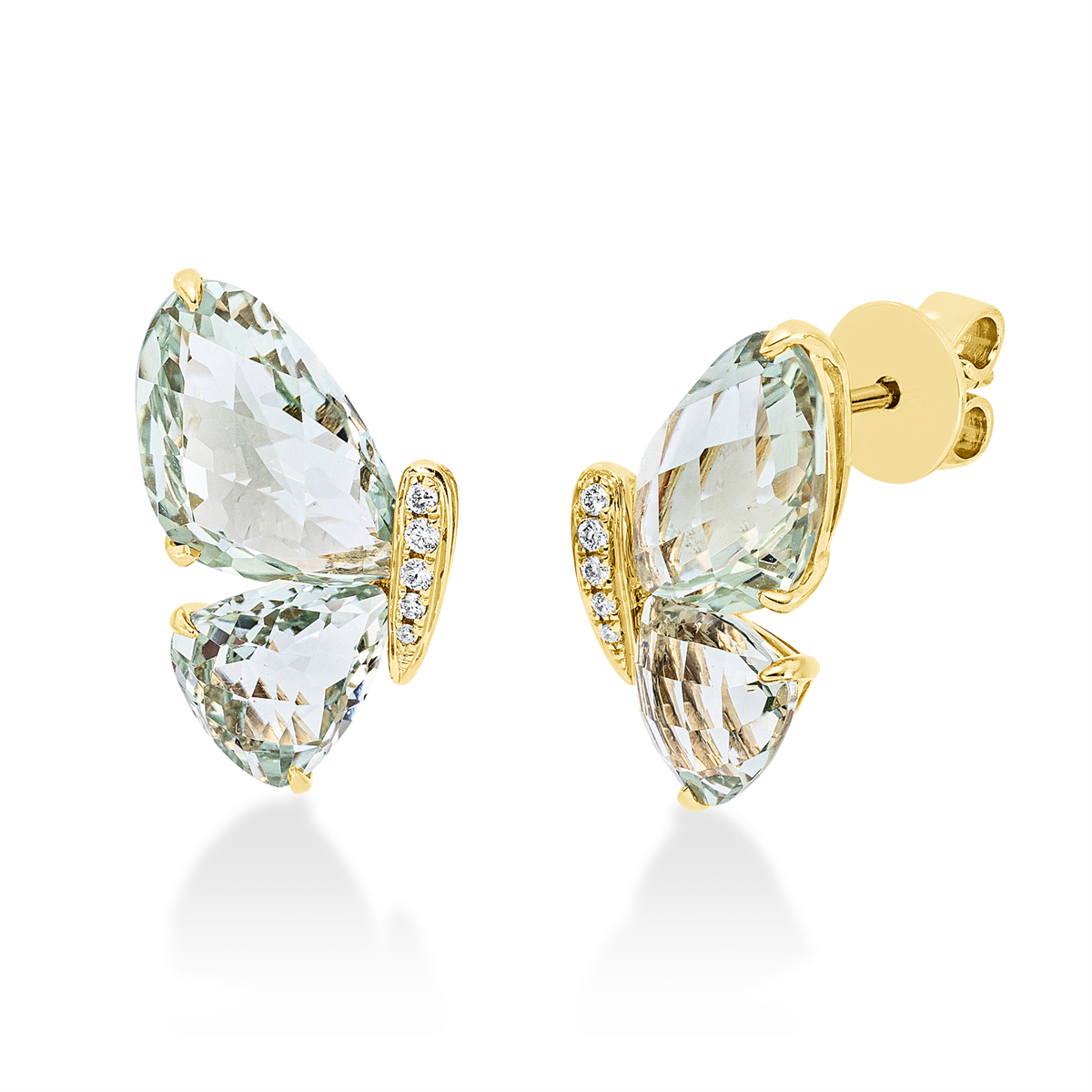 diamond full cut amethyst animal studs in yellow gold